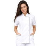 Bluza biała lamówka granatowa krótki rękaw roz.42 – bluza medyczna
